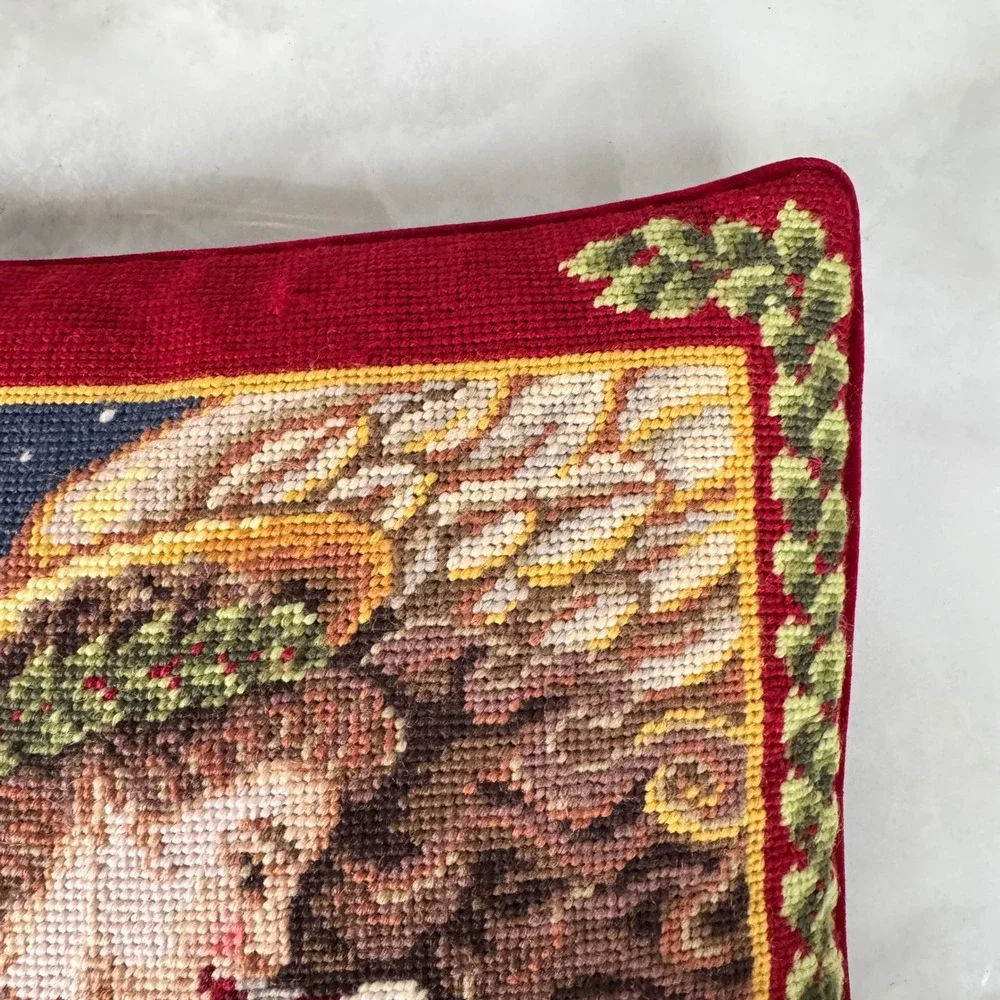 Vintage‎ Lands' End Needlepoint Throw Pillow Angel Cradling Dove Christmas 13